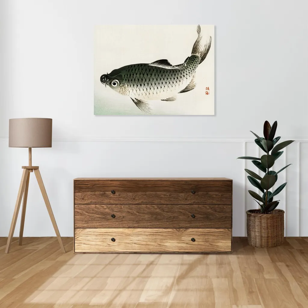 Arte Giapponese Salotto: Quadro Kōno Bairei Carpa Vintage 100x70cm - 2