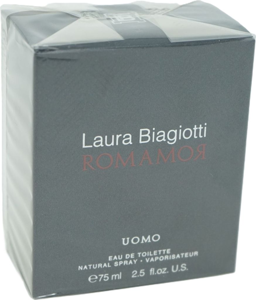 A product box for Laura Biagiotti Romamor Uomo Eau de Toilette.
