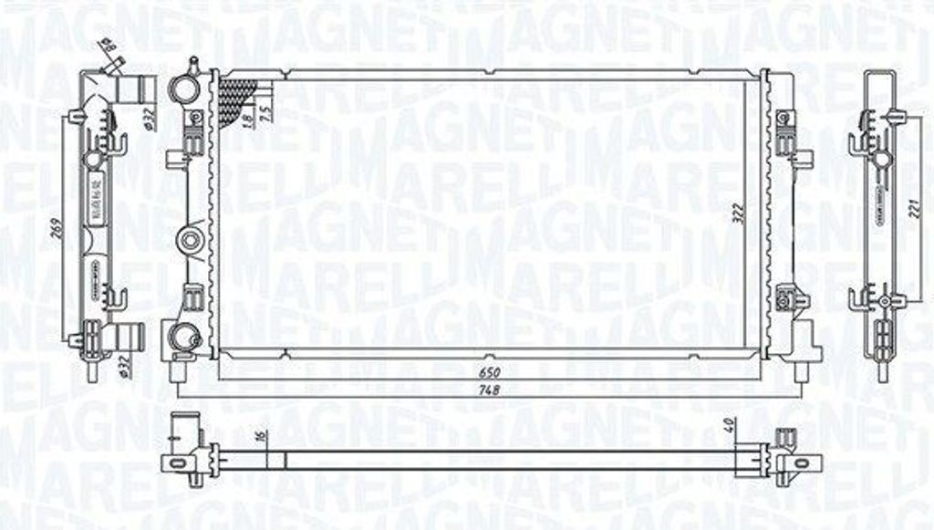 MAGNETI MARELLI 350213182300 Kühler Wasserkühler Motorkühler für VW Polo Schrägheck (6R1, 6C1) Polo Limousine (602, 604, 612, 614)