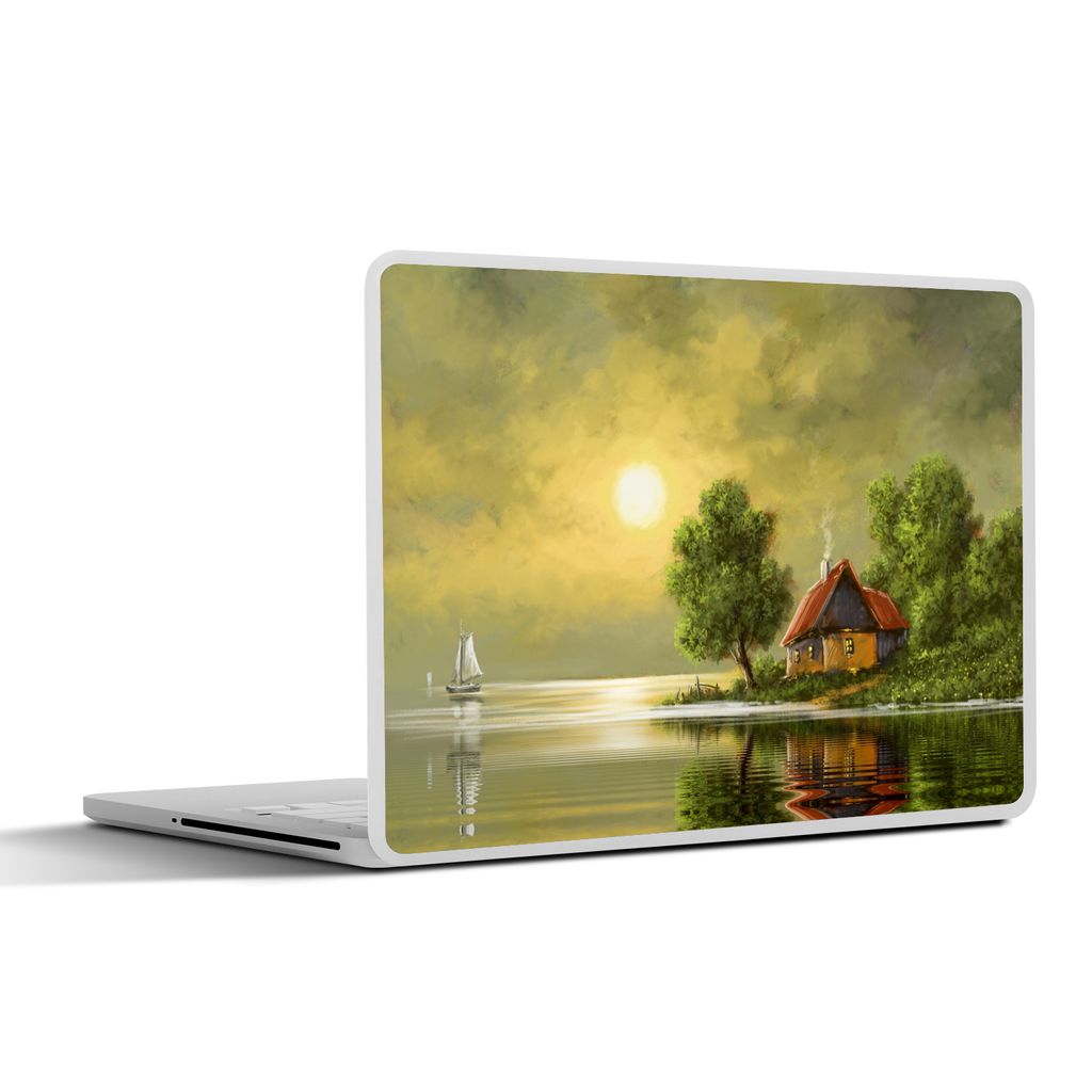 MuchoWow Laptop Aufkleber Sticker Cover Gemälde - Ölfarbe - Haus - Natur - Wasser 25x18 cm - Laptop-Deko