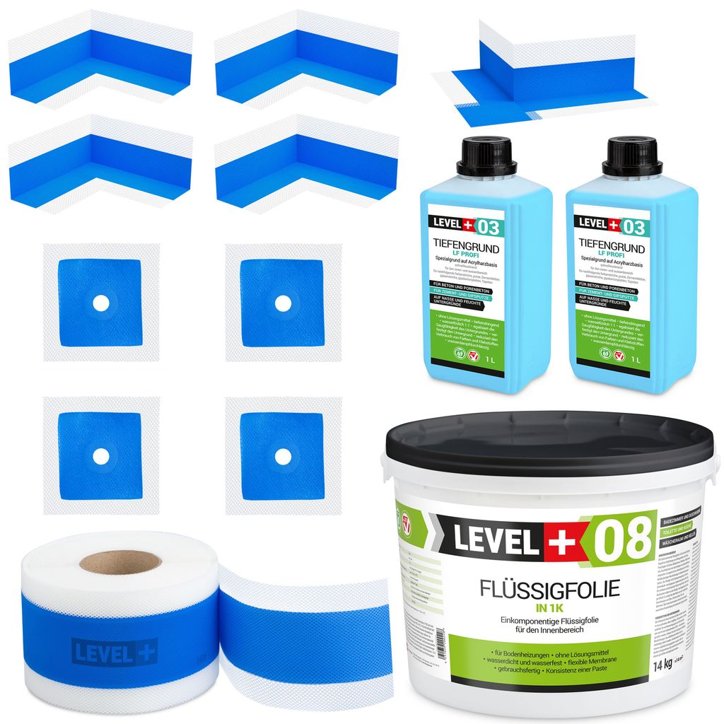 Dichtset Badabdichtung Dichtband Flüssigfolie 14 kg für Bad Dusche Küche SET325