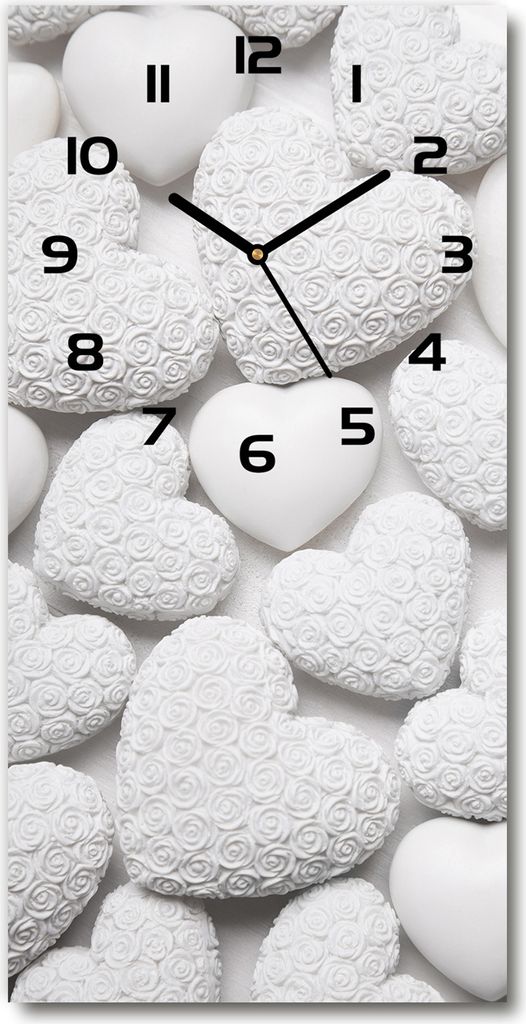 Wanduhr aus Glas – 30x60 cm - Glasbild - Glasuhr - Gehärtetes Glas -Weißer Hintergrund mit Herzen