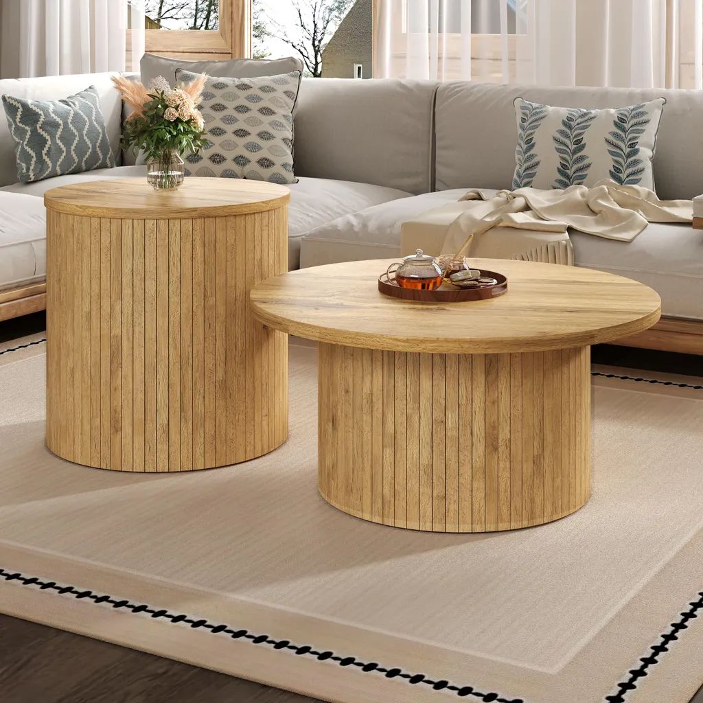Table d'Appoint Salon et Table Basse Lot de 2 Modulables en Bois
