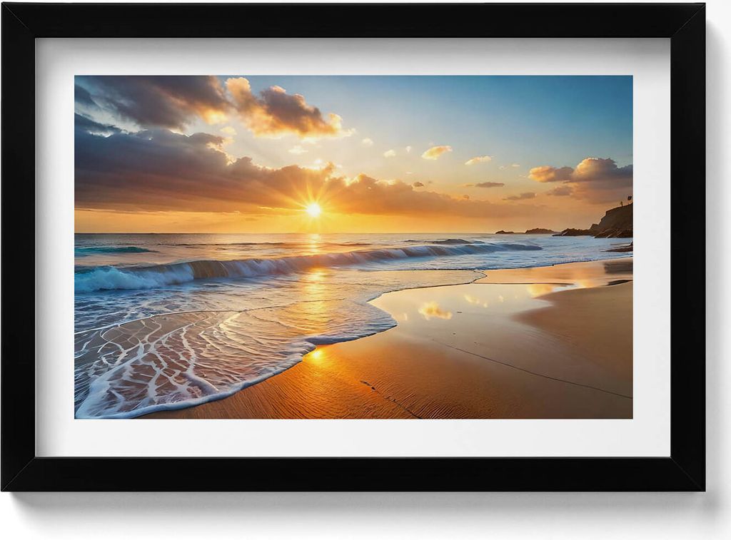Sonnenuntergang über dem Meer– Wandbild mit Rahmen – Gerahmtes Bild – Wanddekoration – 30x20 cm – Schwarz Rahmen