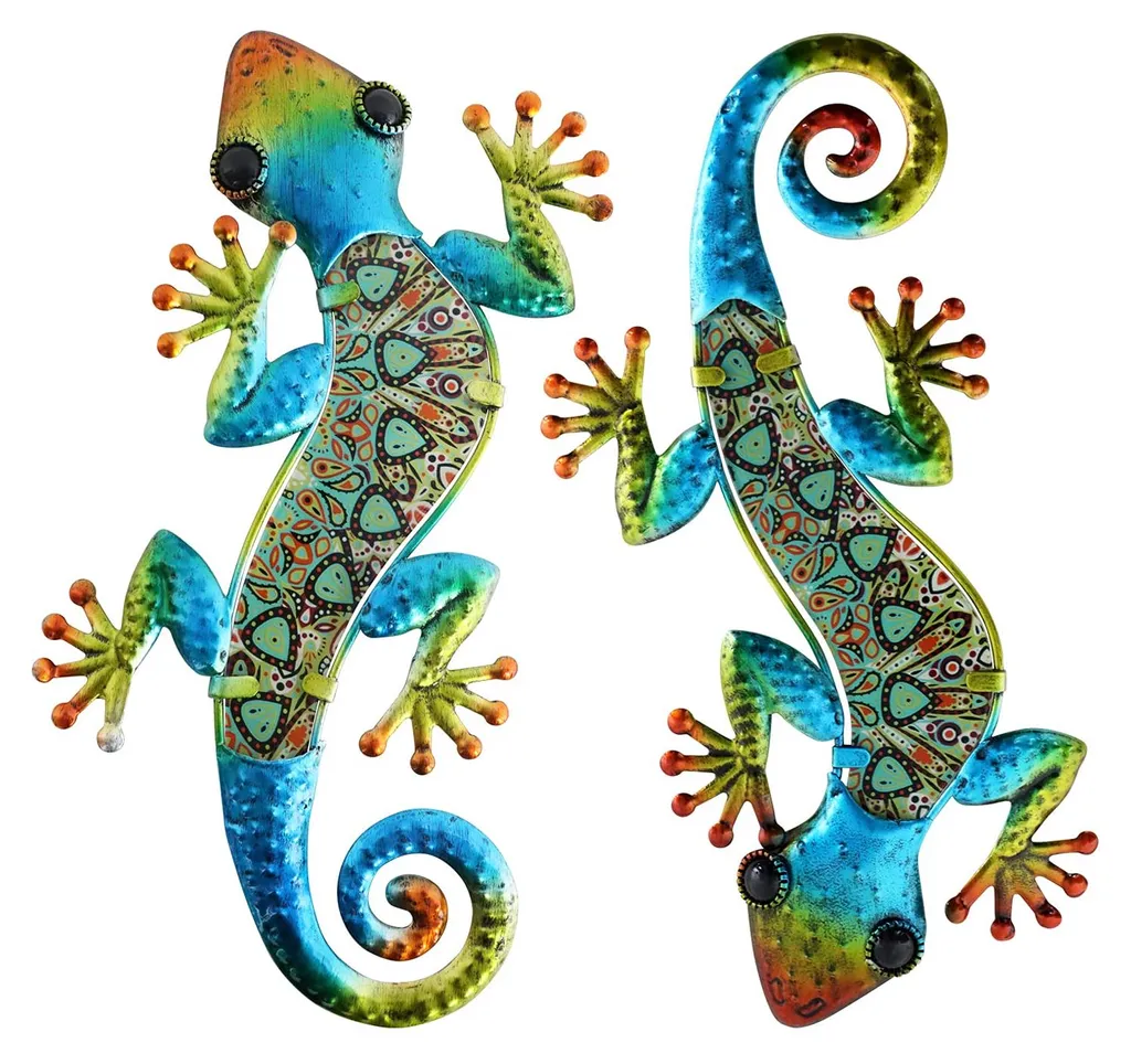Lézard décoratif mural en métal pour jardin et terrasse, set de 2