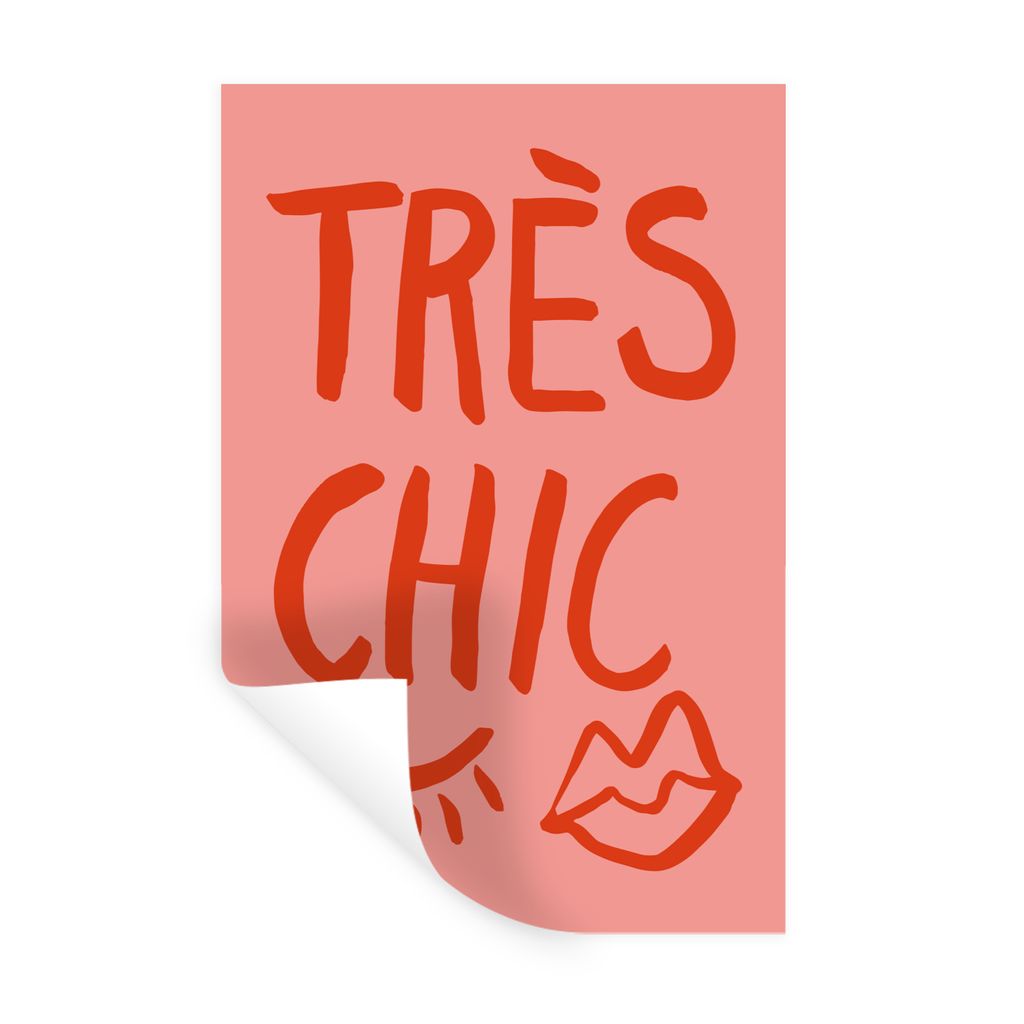 MuchoWow Wandtattoo Wandsticker Wandaufkleber Pastell - Zitate - Rot - Très Chic 80x120 cm Selbstklebend und Repositionierbar - Repositionierbar...