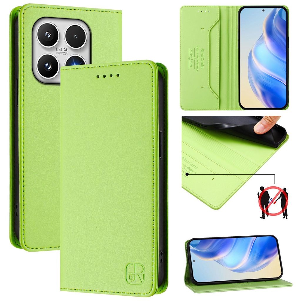 Lederhülle für Xiaomi 17 Hülle Flip Brieftasche Kartenfächern Ständer Schutzhülle Grün