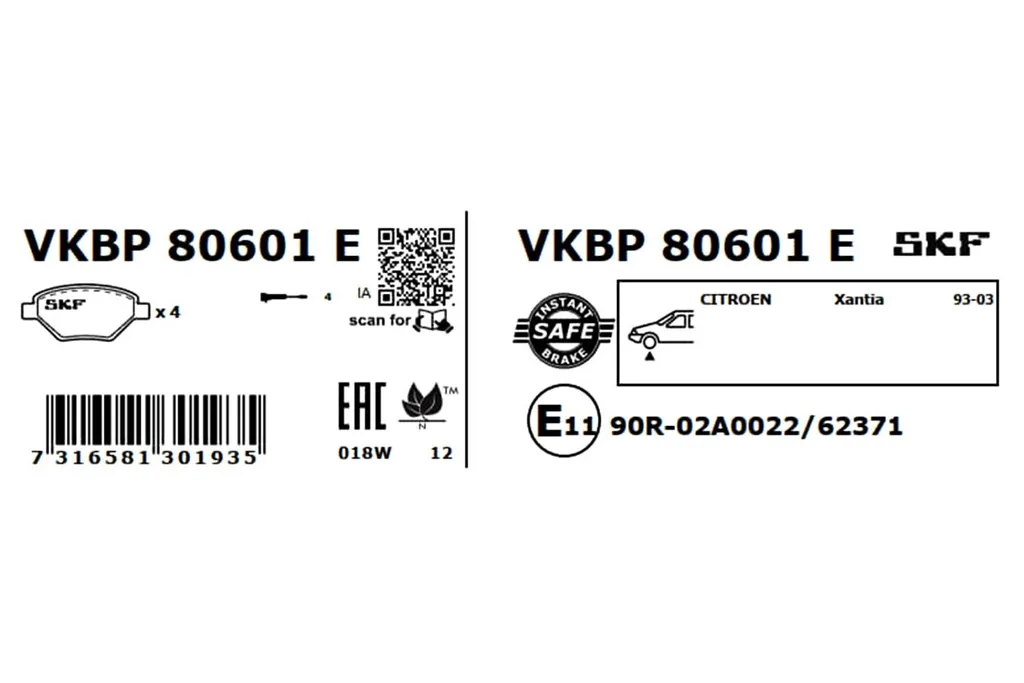Plaquettes de frein avant SKF VKBP 80601 E pour CITROËN Xantia (X1, X2) - 2