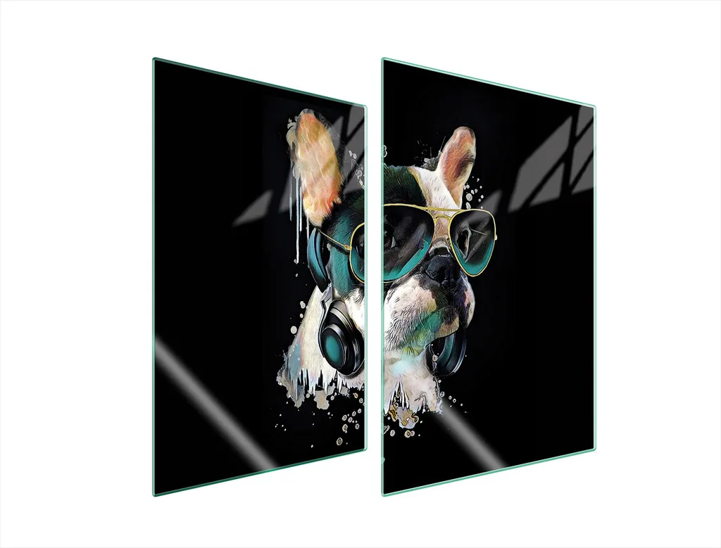 Copri Fornelli Vetro 35x52 Set 2 Pezzi - Tagliere Ceramica Cane Musica