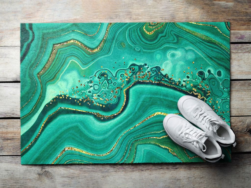 Fußmatte Aussen - Schuhmatte Haustür- Schmutzfangmatte Türvorleger - Outdoor Teppich Schmutzfänger - 60x40 cm - Marmor in türkisfarbenen Tönen