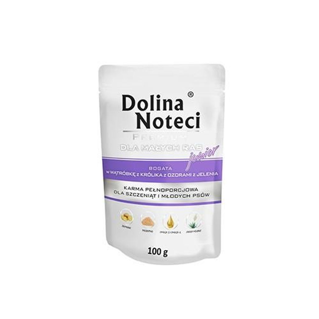 Dolina Noteci Junior Glutenfrei Premium Nassfutter für Kleine Hunde mit Kaninchenleber und Hirschzunge 100g (5-er pack)