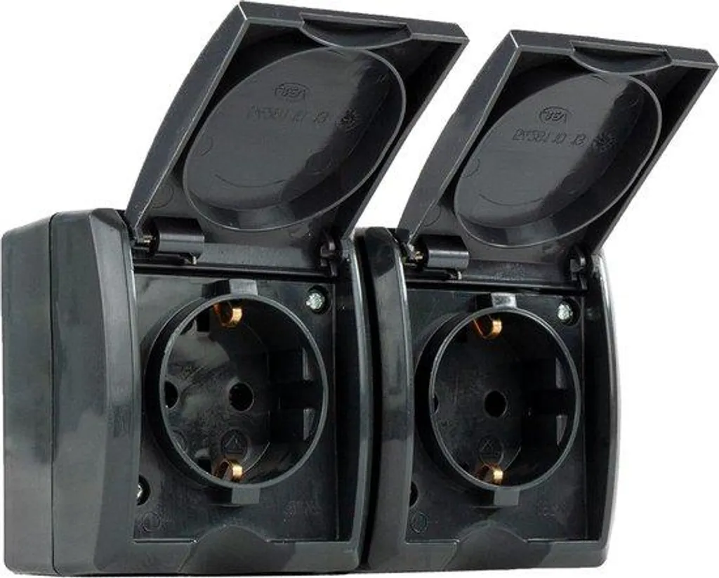 Prise double IP44 anthracite montage saillie haute résistance humidité
