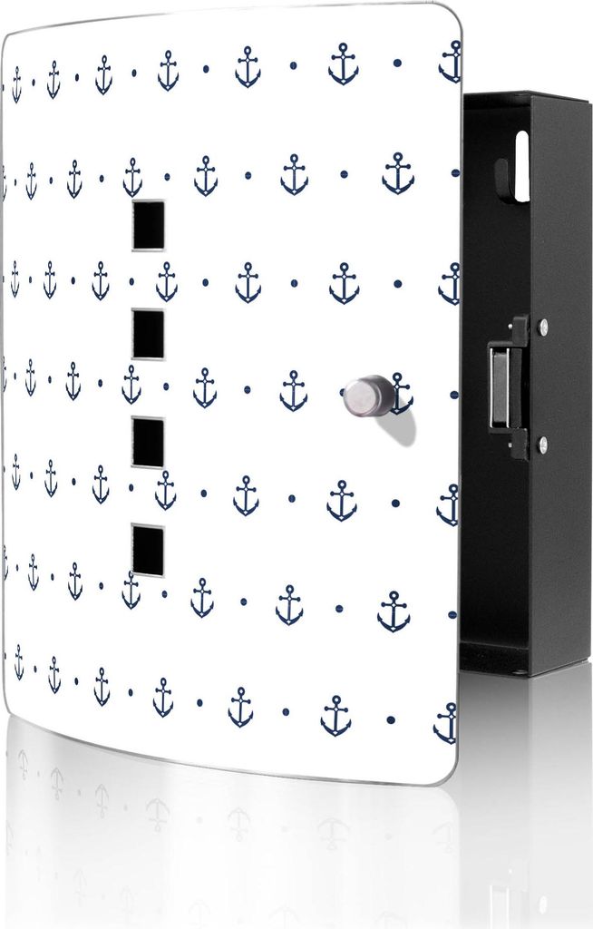 banjado Design Schlüsselkasten aus Edelstahl für 10 Schlüssel, Schlüsselschrank 24 x 21,5 x 7cm groß mit Magnetverschluss, Kleine Anker [BWSK ...