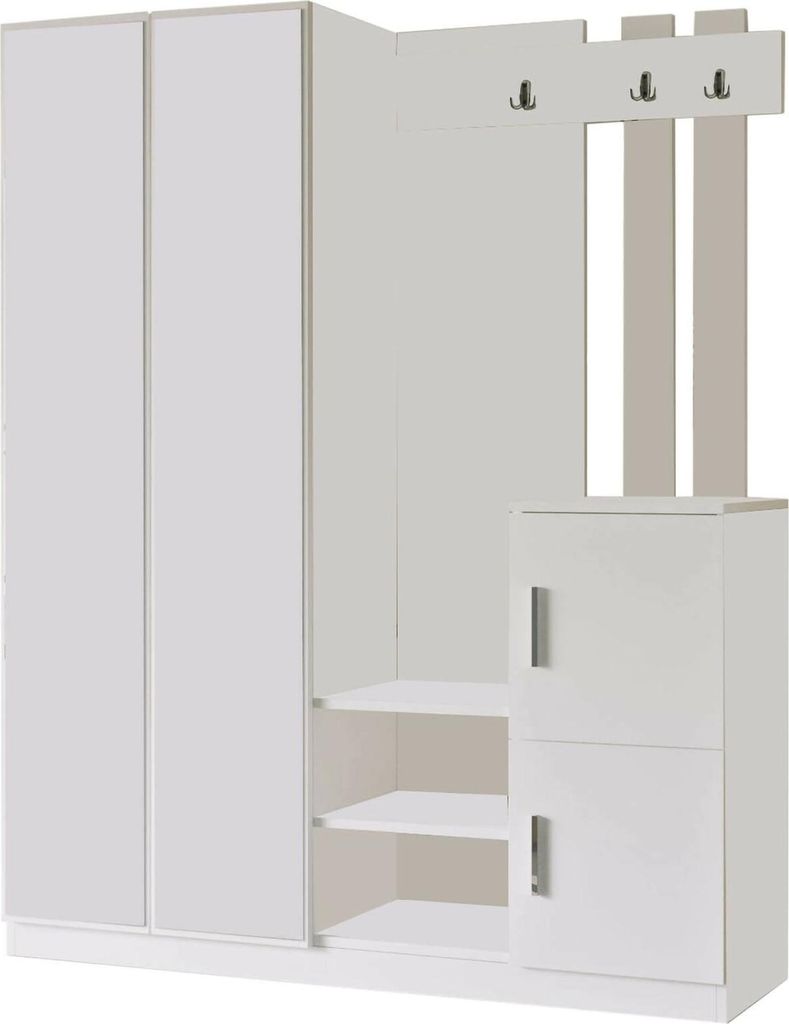 Eingangsmöbel Cetus, Moderner Eingang, Wandgarderobe, Multifunktions-Aufbewahrungskonsole, 147x38 h180 cm, Weiß
