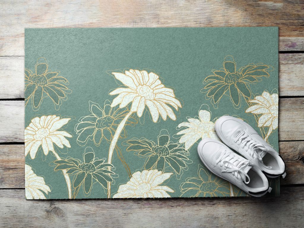 Fußmatte Aussen - Schuhmatte Haustür- Schmutzfangmatte Türvorleger - Outdoor Teppich Schmutzfänger - 60x40 cm - Blühende Plfanzen