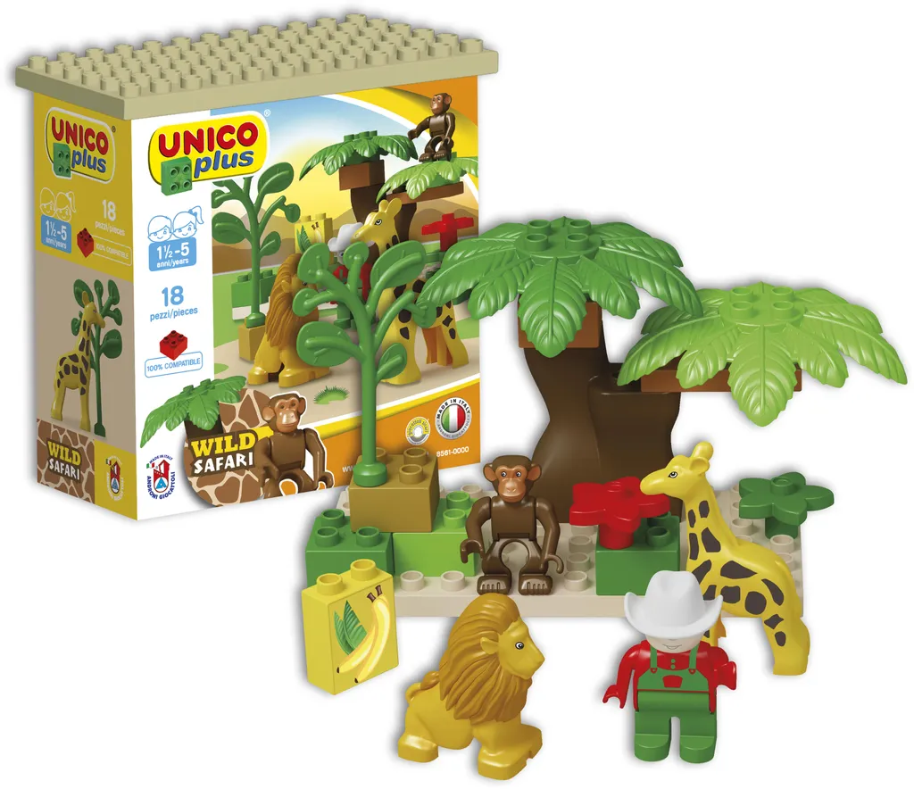 Jouet d'éveil en bois - Cubes safari 18 pièces pour empiler et construire