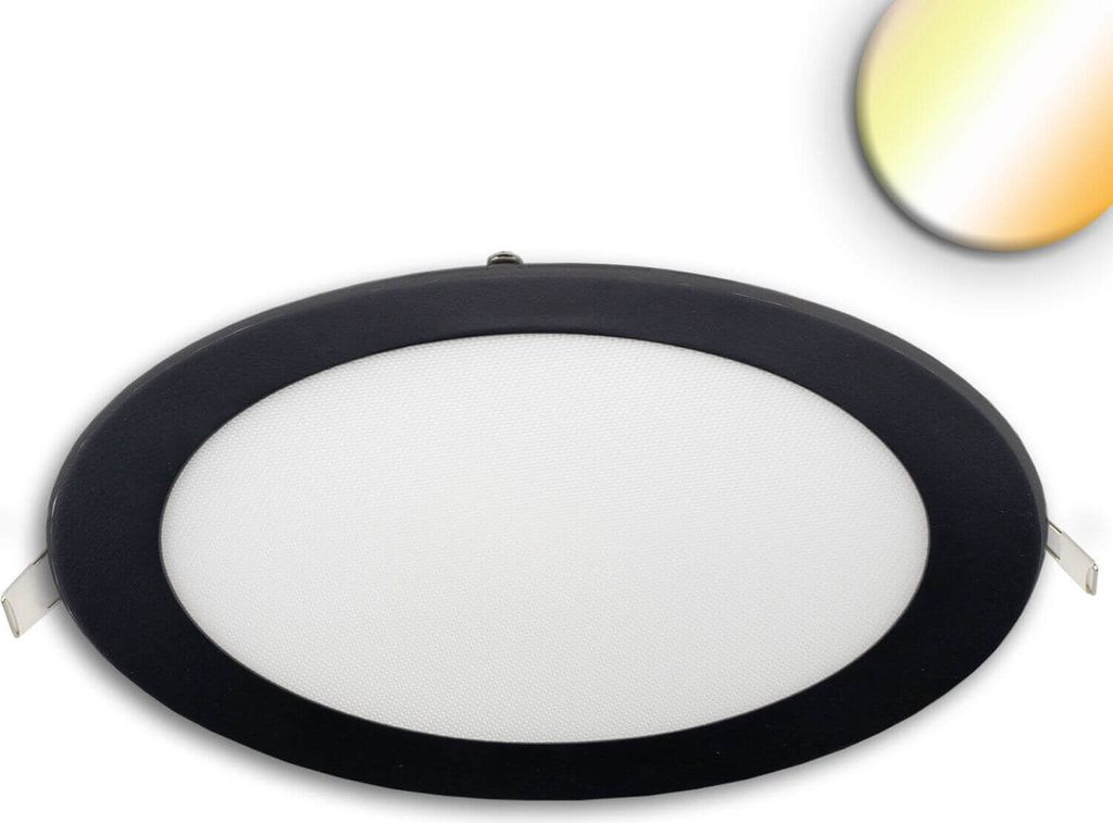 ISOLED LED Downlight, 24W, rund ultraflach schwarz, 300mm, Colorswitch 3000/3500/4000K, dimmbar