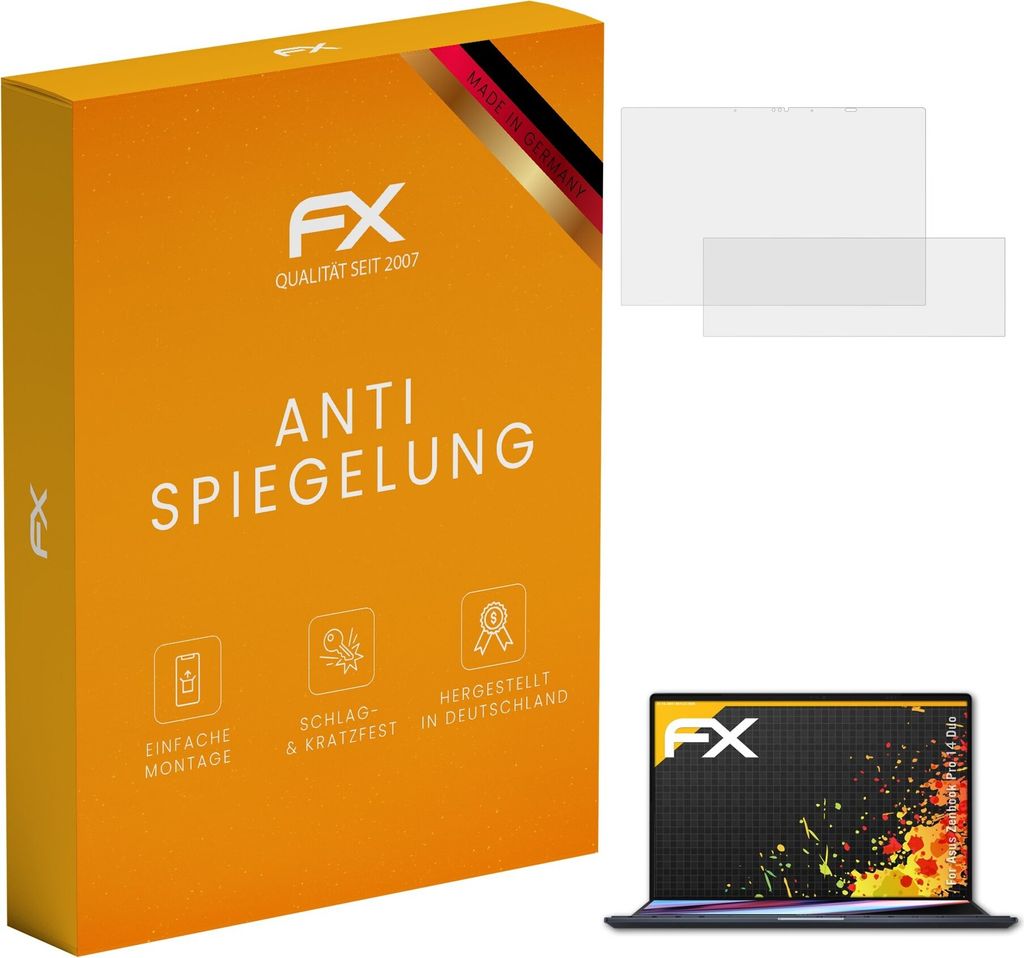 atFoliX FX-Antireflex 2x Schutzfolie kompatibel mit Asus Zenbook Pro 14 Duo Displayfolie