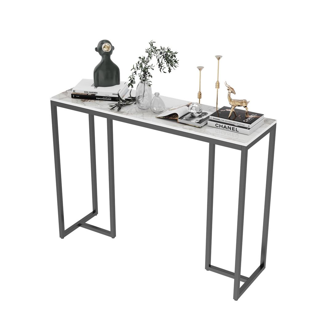 FATIVO Konsolentisch Marmor Eingangstisch, Sofatisch Skandinavisch Dekotisch Aufbewahrungstisch Flurtisch für Wohnzimmer 100×30×79cm, Smaragd Weiß
