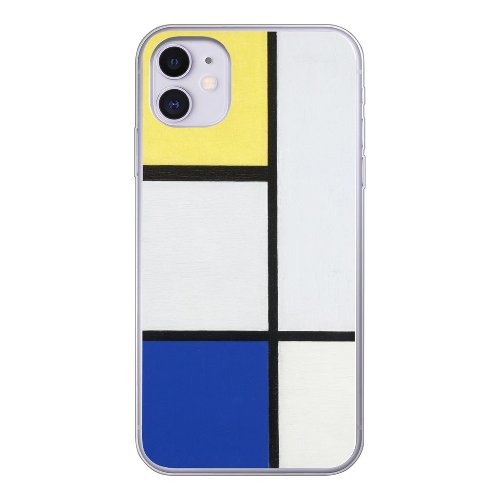 MuchoWow Handyhülle Schutzhülle Hülle für iPhone 11 Komposition mit Gelb, Blau und Schwarz - Piet Mondrian Silikon Softcase Handy Hülle - Ha...