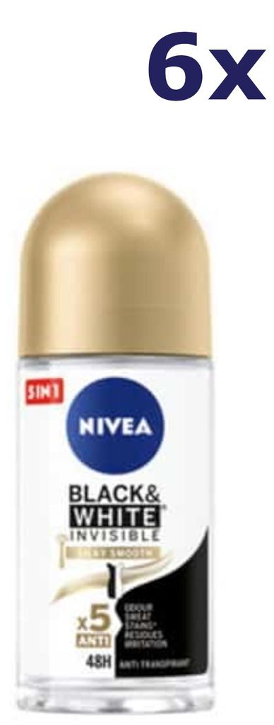 6x Nivea Deo Roll-on – Invisible Black & White Silky 50 ml