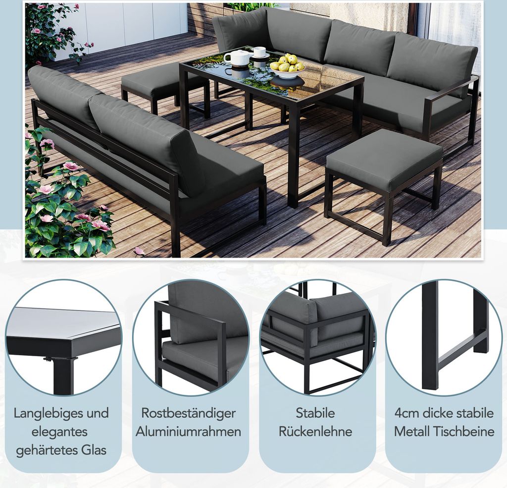 Merax Gartenmöbelset für 6-7 Personen, 5-tlg. Sitzgruppe Produktbild 6