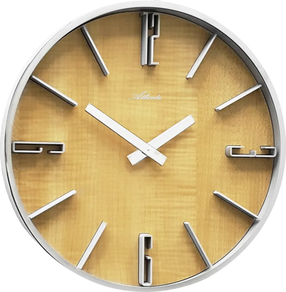 Horloge murale à quartz Atlanta 4426/30 argentée aspect bois Ø 30 cm