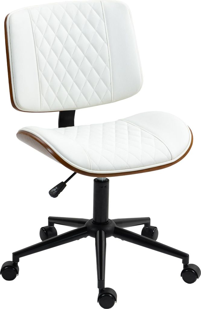 Bürostuhl Höhenverstellbarer Schreibtischstuhl mit Rolle, Diamantsteppung 52 x 53 x 80-90 cm Weiß