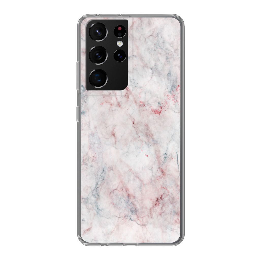 MuchoWow Handyhülle Schutzhülle Hülle für Samsung Galaxy S21 Ultra Marmor - Rot - Naturstein Silikon Softcase Handy Hülle - Mobiltelefon