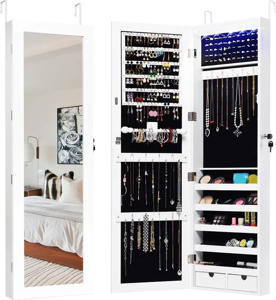 Armoire à bijoux murale blanche LED : finissez-en avec le désordre !