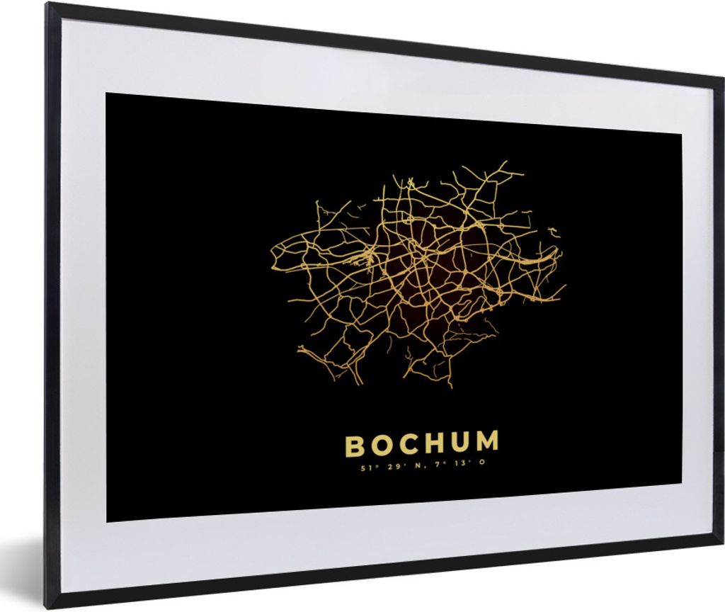 MuchoWow® Gerahmtes Poster Gold - Karte - Bochum - Produktbild 