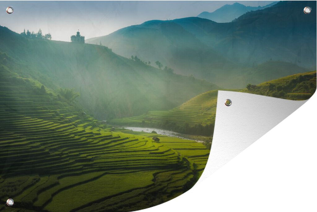 MuchoWow 60x40 cm Outdoor-Poster Gartendeko Sichtschutz Garten Poster für den Garten Grüne Ebene in Asien