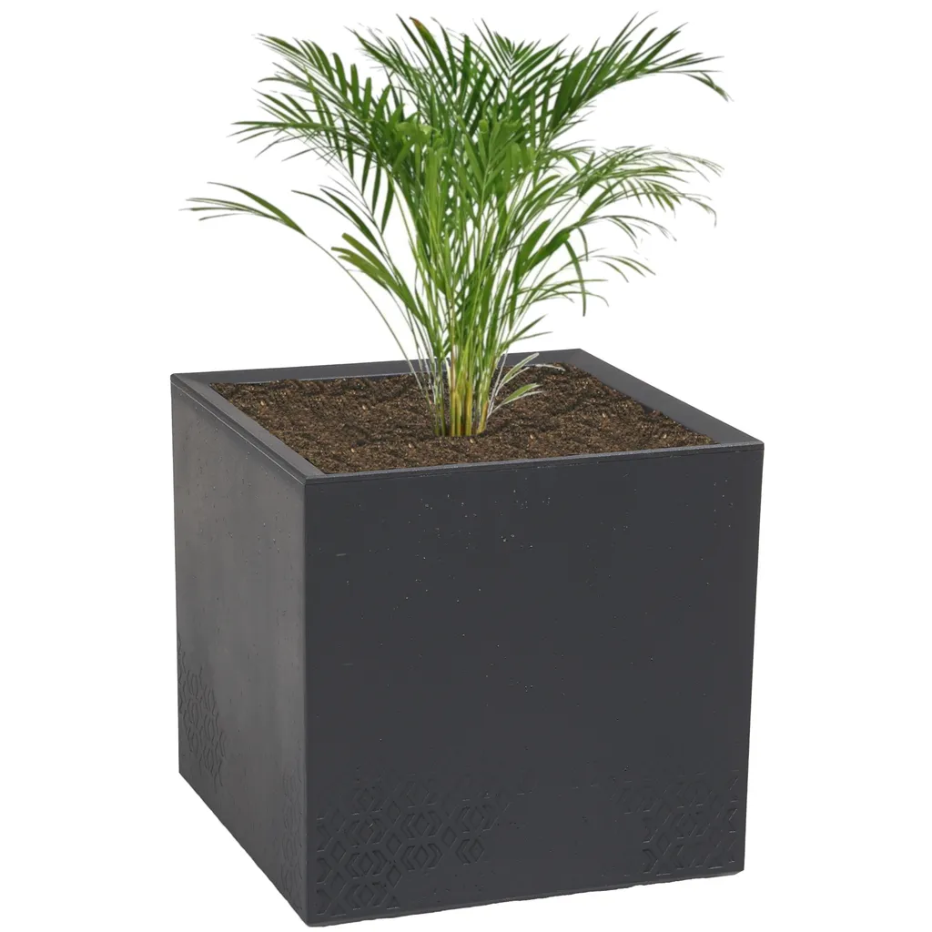 Jardinière carrée 36L avec roulettes - Bac à fleurs aspect béton 40x40cm