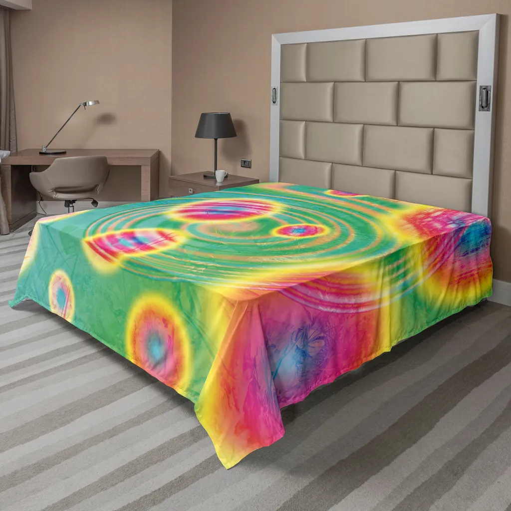 Drap Doux et Confortable Motif Spatial Rétro, 266x260 cm Vert et Jaune