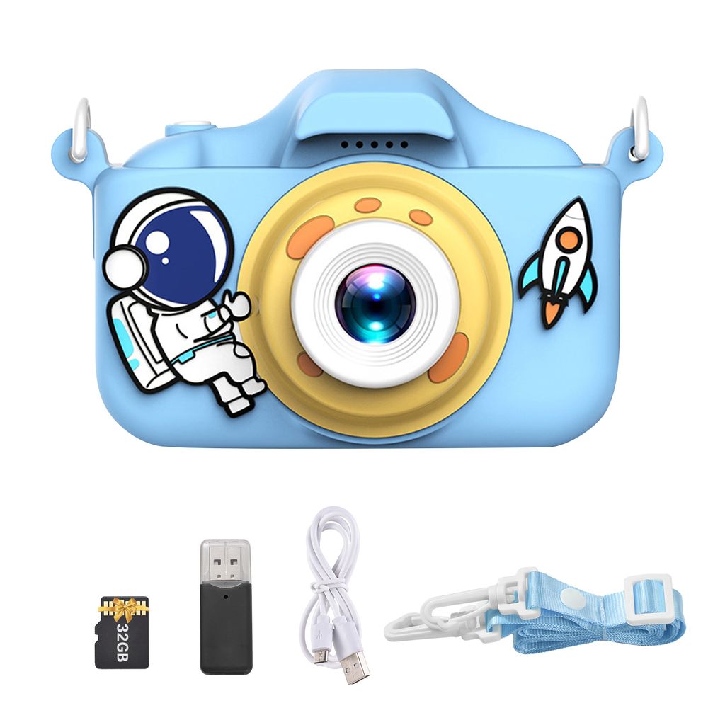 Andoer Cartoon-Kinderkamera, Kinder-Digitalkamera fuer Jungen und Maedchen mit zwei Objektiven, 2-Zoll-IPS-Bildschirm, 32 GB erweiterter Speicher, ...