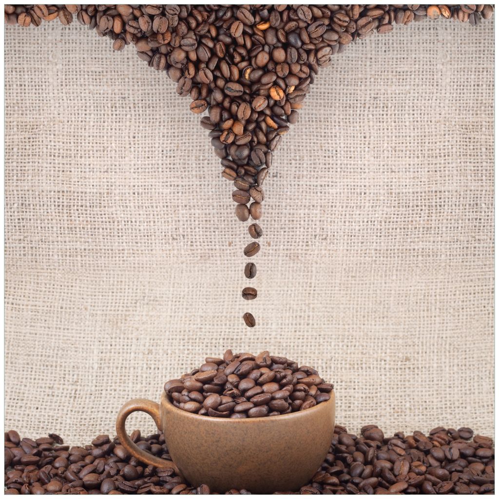 Wallario Magnet für Kühlschrank / Geschirrspüler, magnetisch haftende Folie - 60 x 60 cm, Motiv: Tasse mit Kaffeebohnen - Kaffeedesign