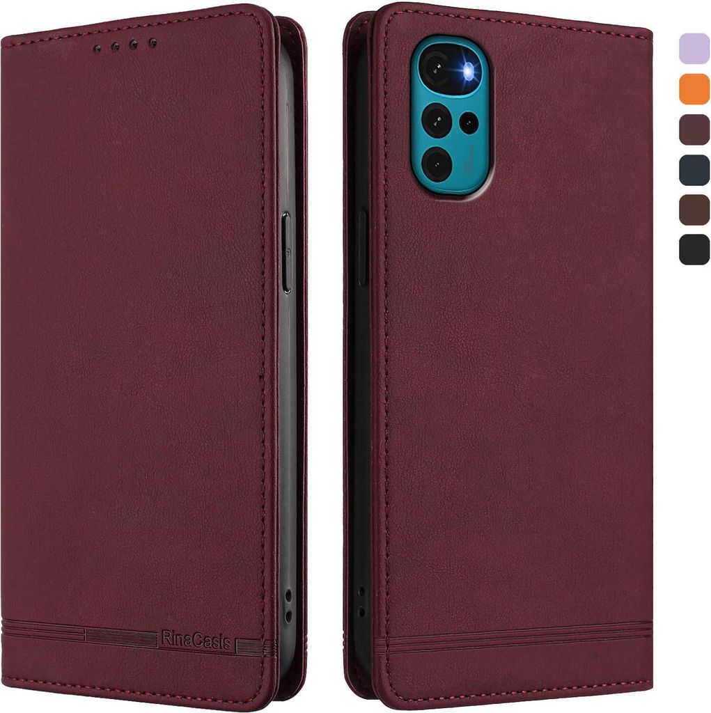 Hülle für Motorola Moto G22 / Moto E22s, Retro Kunstleder Ständer Klapphülle mit Kartenfächer und Magnetische Rot