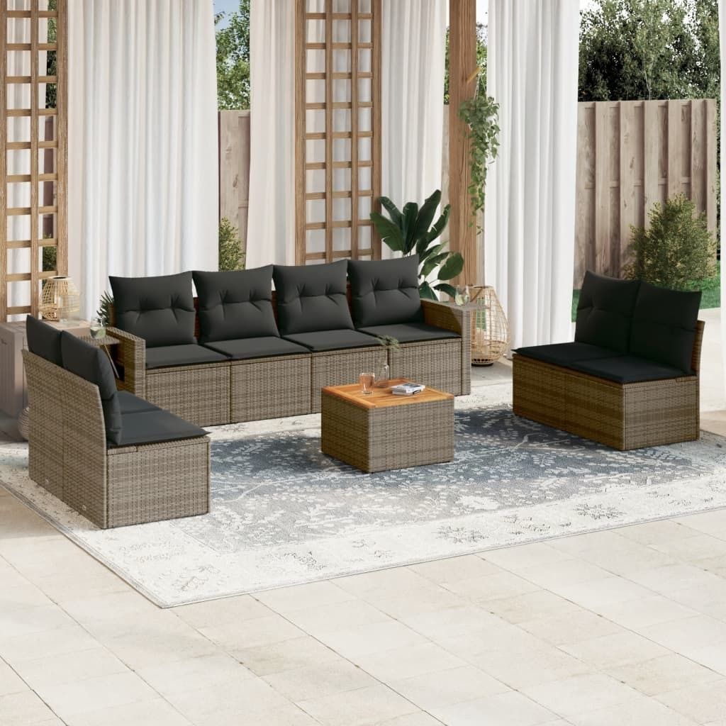 9-tlg. Garten-Sofagarnitur mit Kissen Grau Poly Rattan 3224527