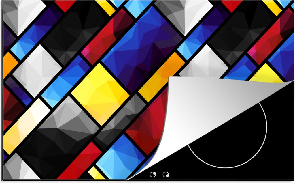 KitchenYeah Herdabdeckplatte Mondrian - Regenbogen - Kunst - Muster , 91x52cm, Küche Deko, Glaskeramikfeld Herdabdeckung, Abdeckplatte fùr Koch...