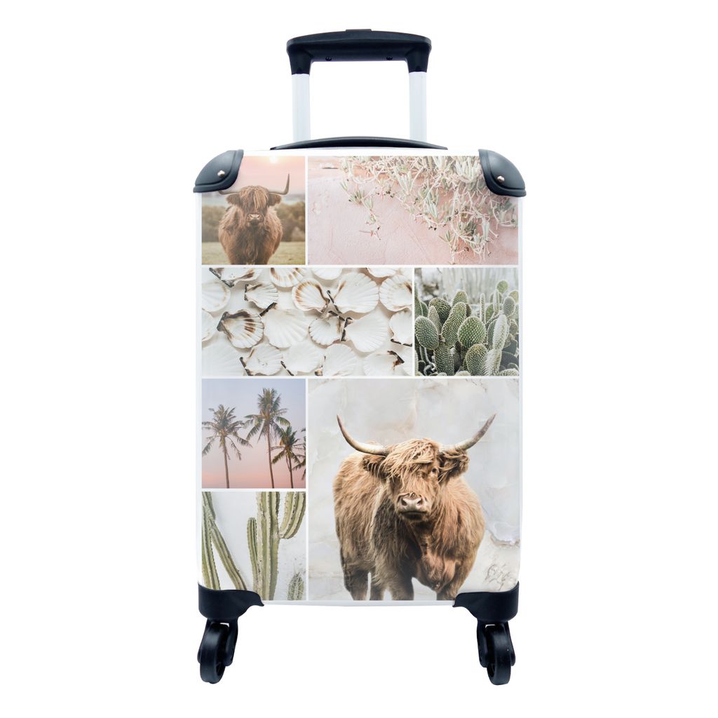 MuchoWow Koffer Handgepäck Trolley Rollkoffer Kleine Reisekoffer mit 4 Rollen - Schottische Highlander - Collage - Pflanzen - Cabin Size < 55x40...