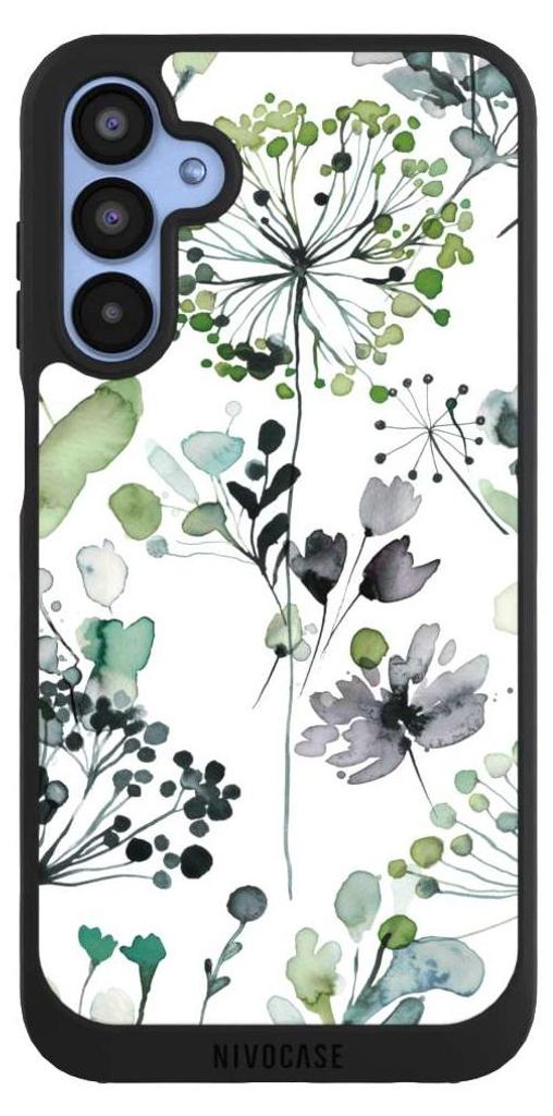 NIVOCASE Handyhülle für Samsung Galaxy A15 5G Hülle NIVOpure Case Schwarz Blumen Wasserfarbe Eukalyptus