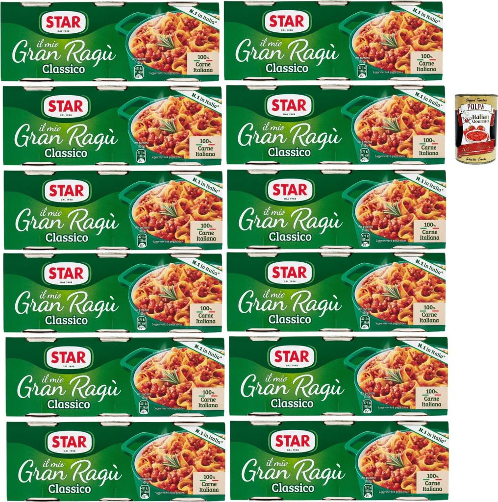 Il Mio Gran Ragù Star Classico, N.1 in Italien, tomatensauce 12x (3x 100g) sauce Tomatensuppe, Fleisch und Tomatensauce + Italian Gourmet polpa 400g