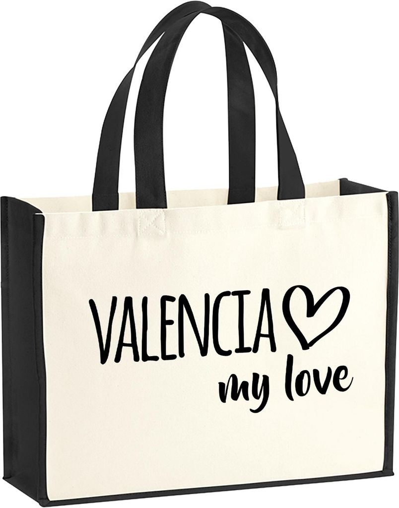 Huuraa Jutetasche Valencia my love 21 Liter Black Jute und Baumwolle Einkaufstasche Geschenkidee