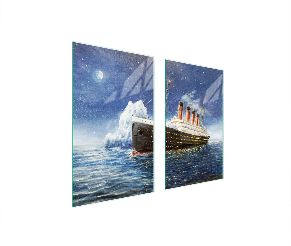 Piastre copri fornelli 2 pezzi 75x52 Copri piano cottura in ceramica tagliere in vetro Titanic Sea