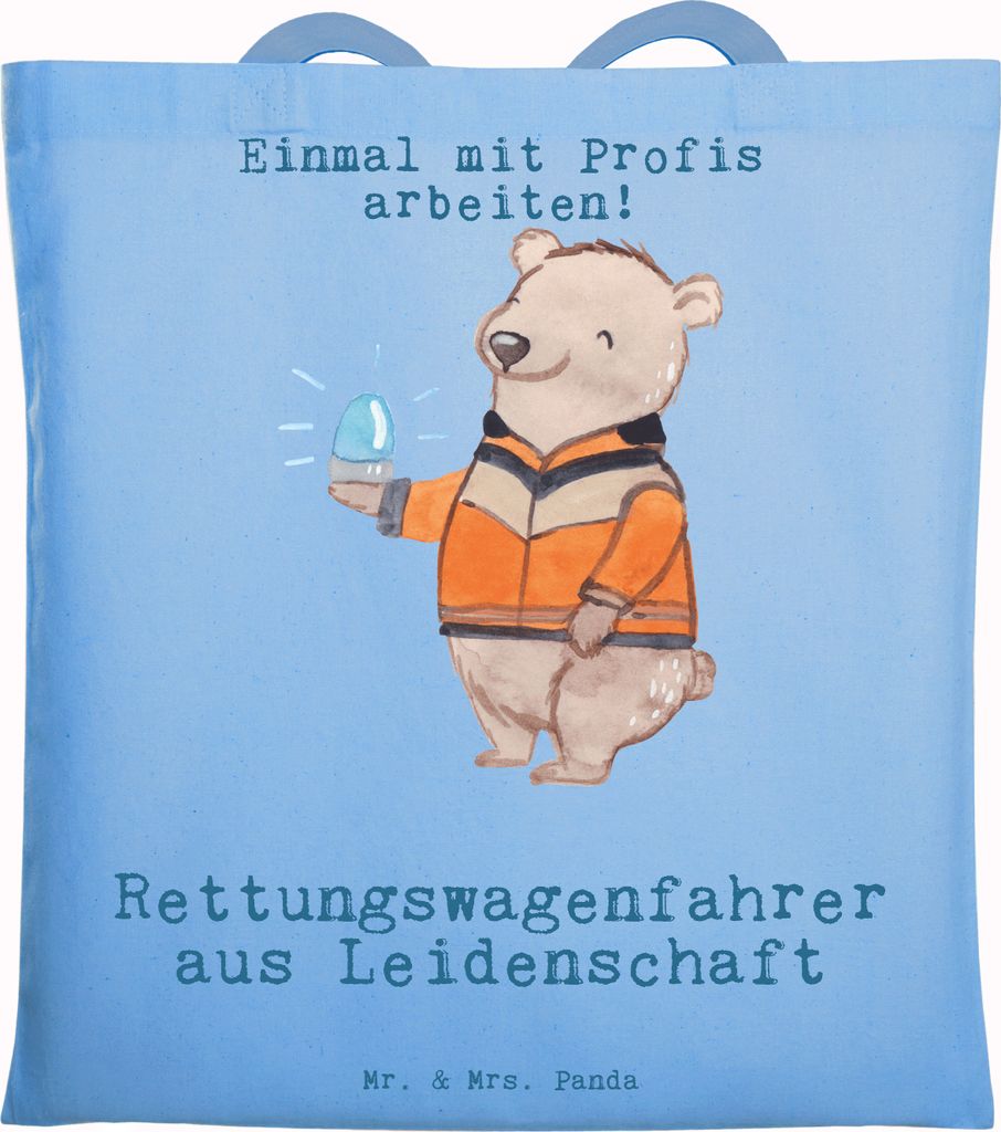 Mr. & Mrs. Panda Beutel Rettungswagenfahrer Leidenschaft - Sky Blue - Geschenk, Jutebeutel, dokumententasche, Tote Bag, Shopping Tasche, Schultasche