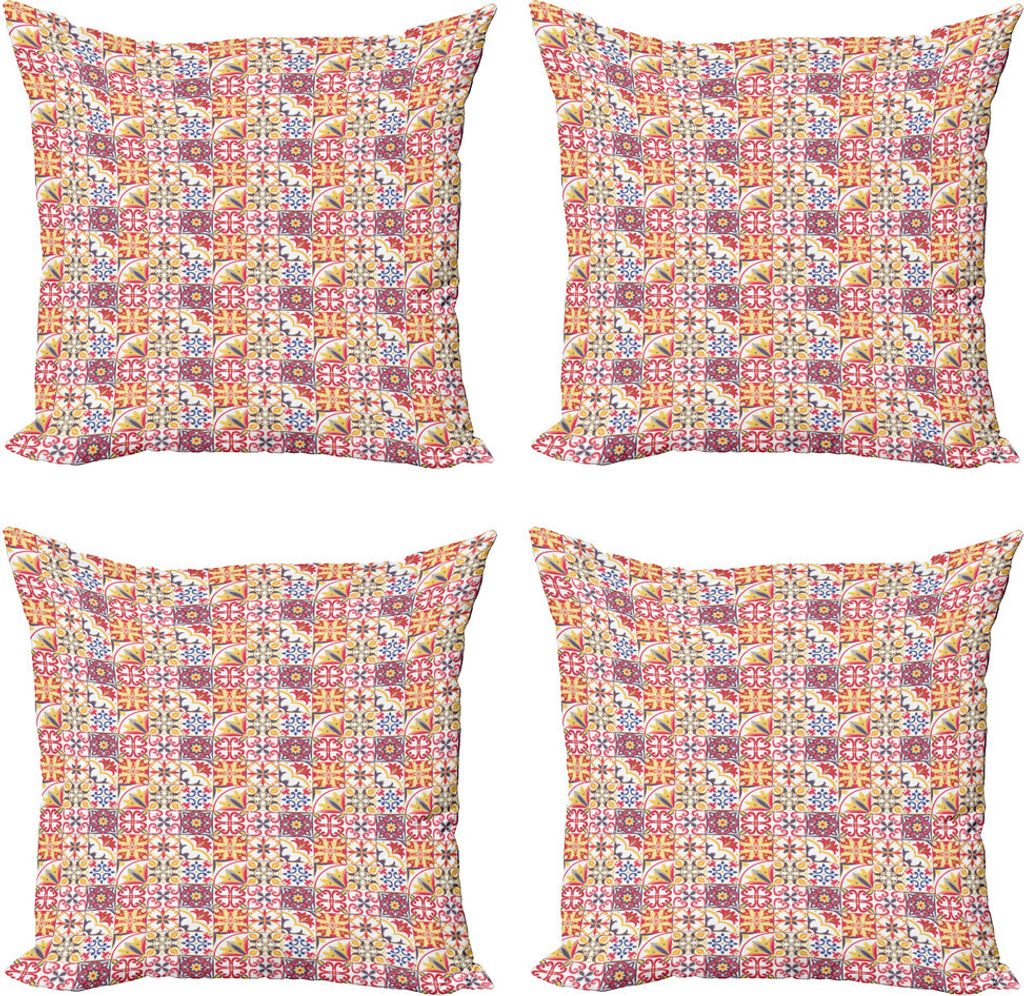 ABAKUHAUS marokkanisch Kissenbezug Set (4 Stück), Italienisch Inspired Motiv, Moderner Doppelseitiger Digitaldruck, 50 cm x 50 cm, Mehrfarbig