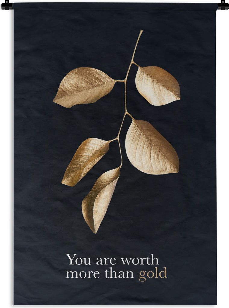 MuchoWow Wandteppich Wandbehang Zitate - Blätter - Gold 120x180 cm Tapisserie Dekoration Wandtuch - Schlafzimmer - Dekorationen für das Haus