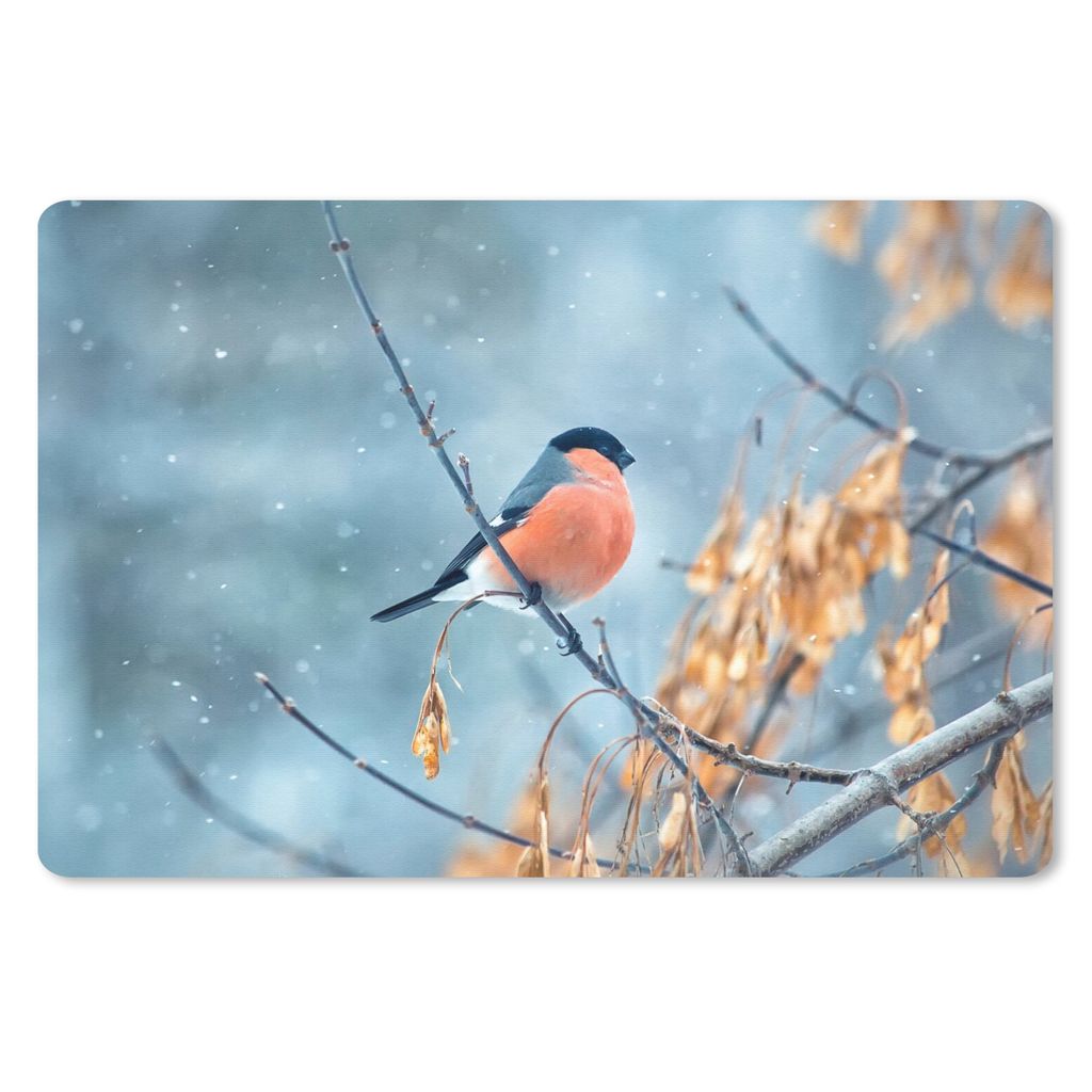 MuchoWow Schreibtischunterlage Rotkehlchen - Vogel - Schnee - Herbstliche Blätter 60x40 cm - XXL Mauspad - Großes Mauspad