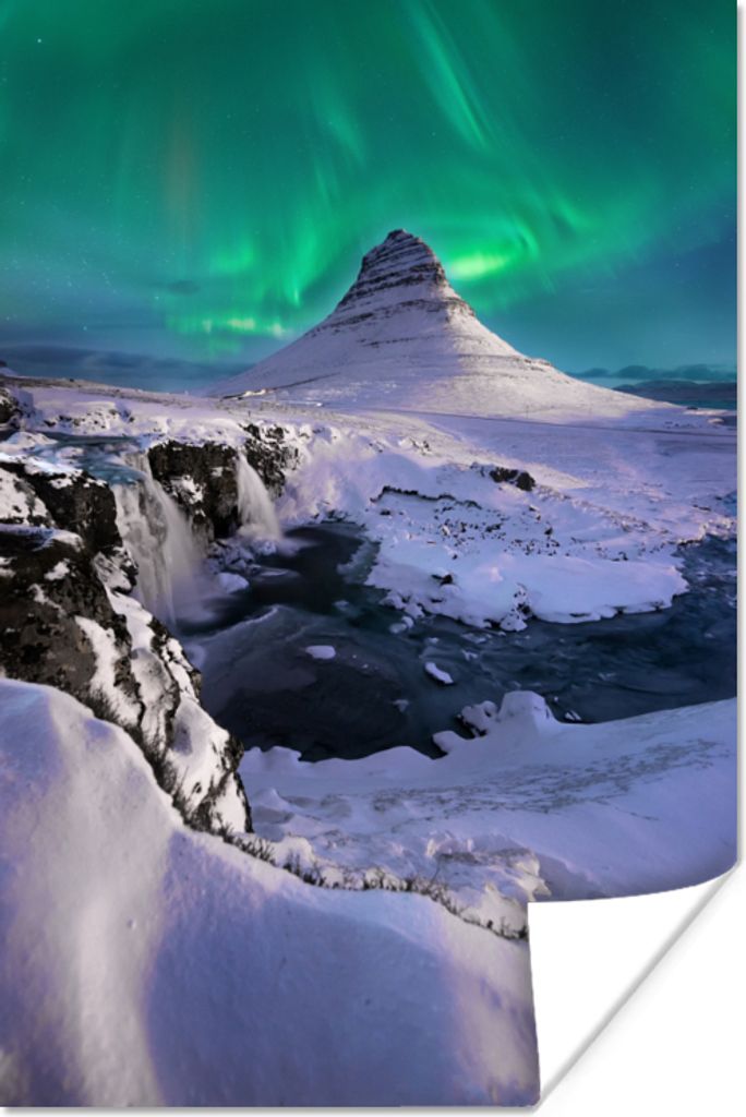 MuchoWow Poster Eis - Aurora - Schnee 80x120 cm - Papierdruck