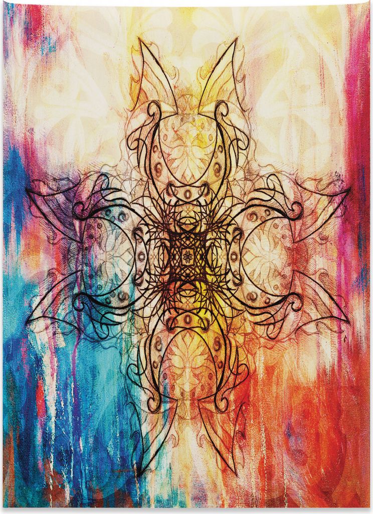 Abakuhaus Mandala Wandteppich, Reich verzierte mystische Skizze aus Weiches Mikrofaser Stoff Kein Verblassen Klare Farben Waschbar, 110 x 150 cm, M...
